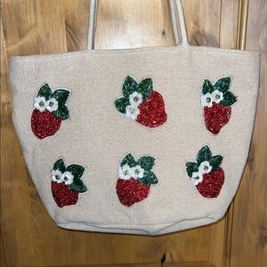 Beaded Red Strawberry🍓Tote Bag